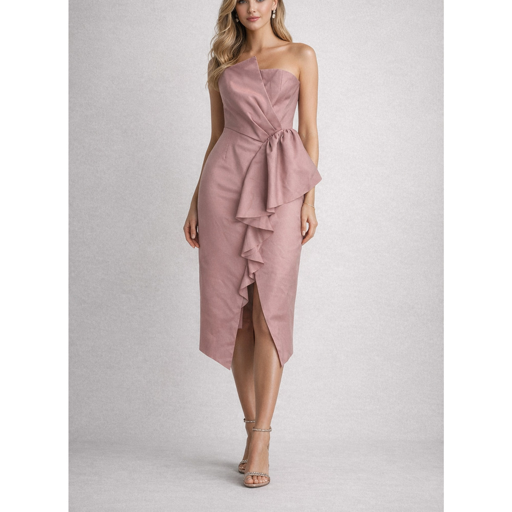 ELLIATT Reception Dress Womens Large Iris Pink Crepe Ruffle Strapless‎ Evening